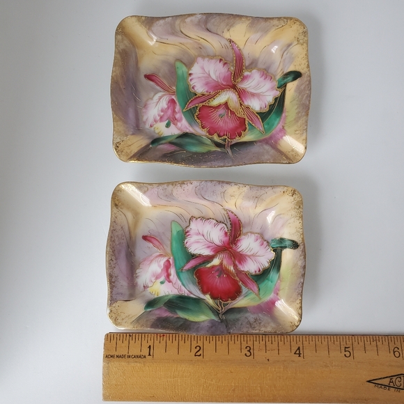 2 Handpainted Gold Accents Ashtrays Trinket Dishes Chubu China made in Japan Vtg - Picture 9 of 9